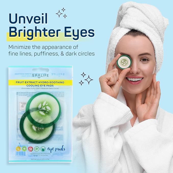 SpaLife Cooling Eye Pads - Korean Soothing Eye Pads for Dark Circles, Puffy Eyes, and Wrinkles - 48 Pads with Fruit + Vegetable Extracts - Revitalizing Hydrating Eye Pads for Eye Treatment (Cucumber)-VivaGrace Women