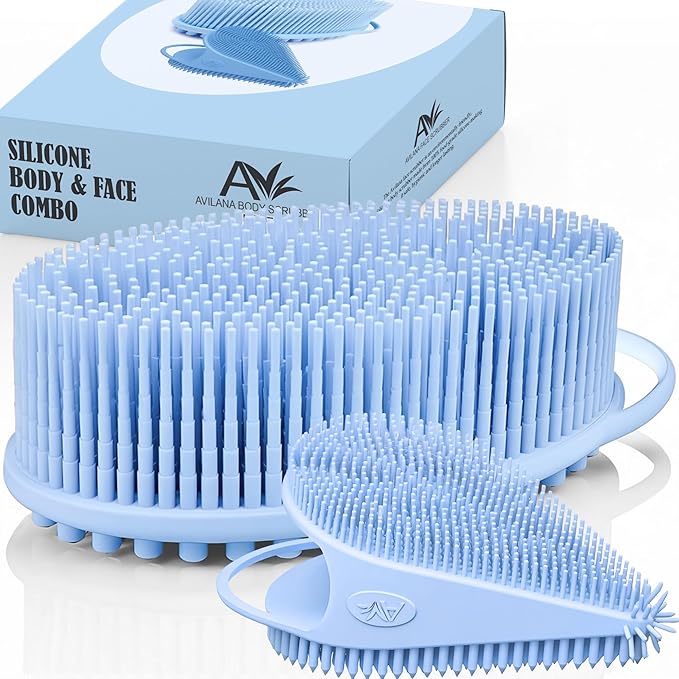 Avilana Silicone Body Scrubber – Gentle Shower Brush & Loofah Alternative- Food Grade & Lab Tested – Fast-Drying, Hygienic, BPA-Free Silicone Body Gentle Exfoliator (Blue, Body & Face)-VivaGrace Women