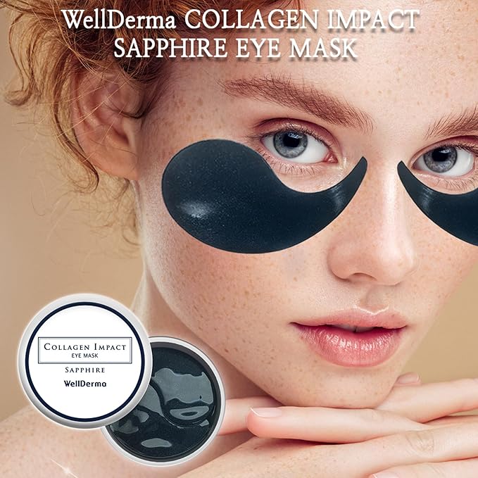 WELLDERMA Collagen Impact Sapphire Eye Mask 60 Sheets - NOURISHing ENRICHed Moisturizing Hydrogel Eye Patches Wrinkles Collagen, Under Eye for Dark Circles, Dry and Dull Skin-VivaGrace Women