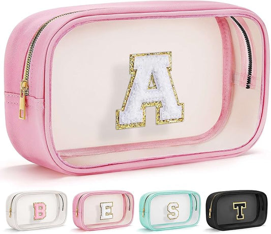 YOOLIFE Graduation Teacher Gifts Initial Clear Makeup Bag Birthday Gift Travel Toiletry Preppy Cosmetic Bags Birthday Gift for Girls Kids Travel Essentials Clear Toiletry Bag A-VivaGrace Women