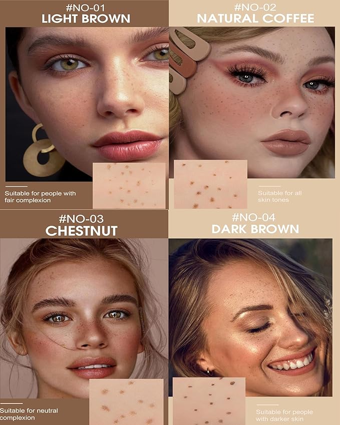 AKARY 4 Colors Freckle Pen Professional Lifelike Face Concealer Point Out Natural Waterproof Longlasting Soft Artificial Freckles Fine Makeup Freckle Pen Life Face Decoration (01+02+03+04)-VivaGrace Women