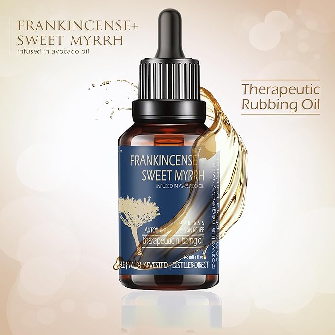 BALM OF GILEAD Neuropathy Frankincense & Sweet Myrrh Therapeutic Rubbing Oil - Instant Diabetic's & Autoimmune Dry Skin Relief & Repair, 2 fl oz-VivaGrace Women