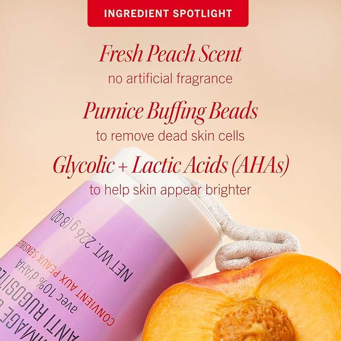 First Aid Beauty - KP Bump Eraser Body Scrub with 10% AHA, Keratosis Pilaris Exfoliator with Glycolic and Lactic acids, Helps Reduce Chicken Skin Bumps, Safe for Sensitive Skin, Peach Scent (8 oz)-VivaGrace Women