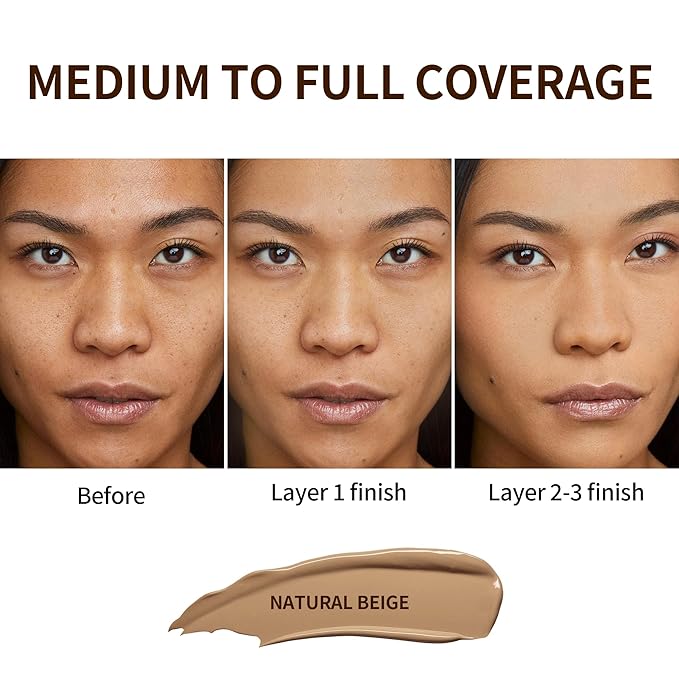 FV Full Coverage Liquid Foundation, Lightweight & Concealing, Long Lasting Matte Foundation Makeup with Flawless Finish, Oil Control Waterproof Foundation for Oily Skin (Natural Beige Matte)-VivaGrace Women