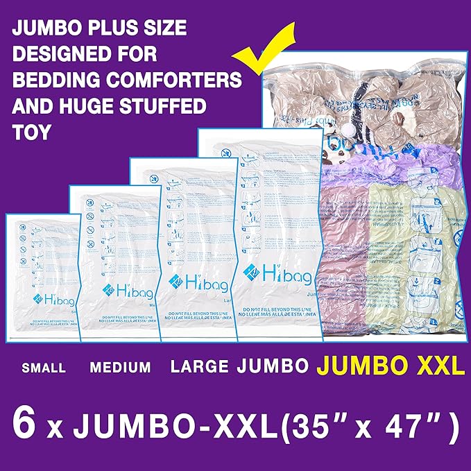XXL Jumbo 47''X35'' Vacuum Storage Space Saver Bags Extra Large for Blanket, Bedding, Comforters and Huge Stuffed Toy (6 Pack)-VivaGrace Women