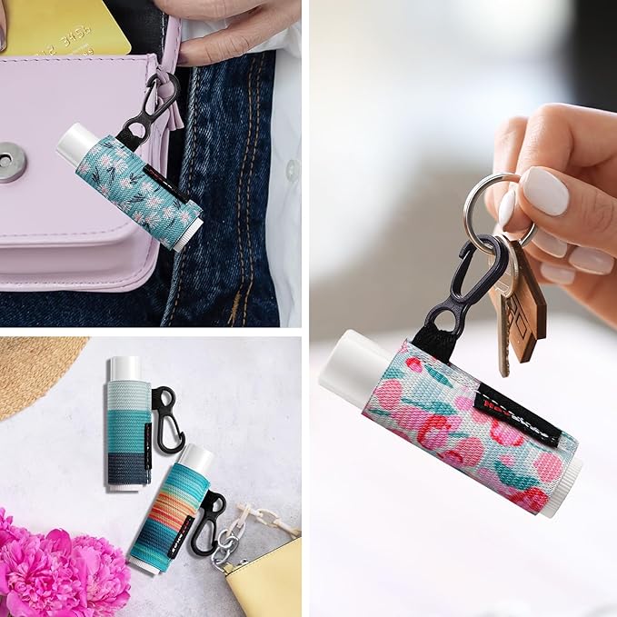 3PCS Lip Balm Holder Sleeves Chapstick Holder Keychain Lip Gloss Holder Keychain Elastic Sleeves (Boho Pattern)-VivaGrace Women