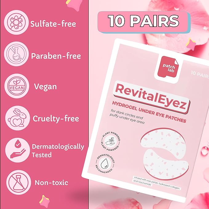 RevitalEyez Brightening Hydrogel Under Eye Patch with Niacinamide, Collagen & Rose Petals for Puffy Eyes, Wrinkles, Dark Circles (10 pairs)-VivaGrace Women