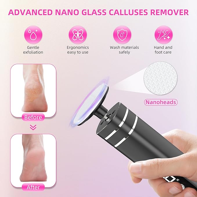 2 in 1 Electric Foot Callus Remover,9 Adjustable Speeds Rechargeable Electric Dead Skin Sander Pedicure Tools with Sandpaper Disk and Nail Drill Bits,Grinding Heads for Women&Men-VivaGrace Women