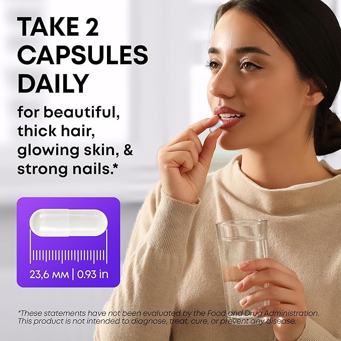 Biotin and Collagen Supplements with Keratin 25000 mcg - Hair Skin & Nails Vitamins with Collagen Keratin B Complex - Made in USA - Biotin for Hair Growth Women & Men Support Skin & Nails, 60 Capsules-VivaGrace Women