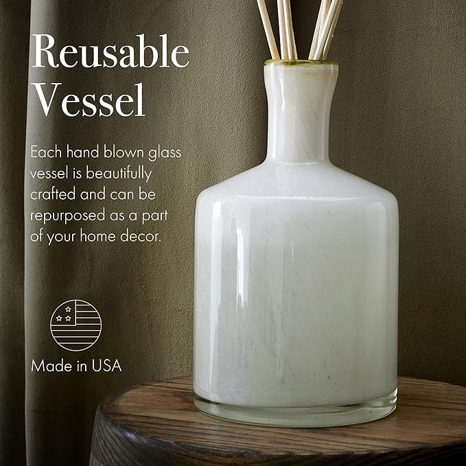 LAFCO New York Signature Reed Diffuser, Feu de Bois - 15 oz - Up to 9 Months Fragrance Life - Reusable, Hand Blown Glass Vessel - Natural Wood Reeds - Made in The USA-VivaGrace Women