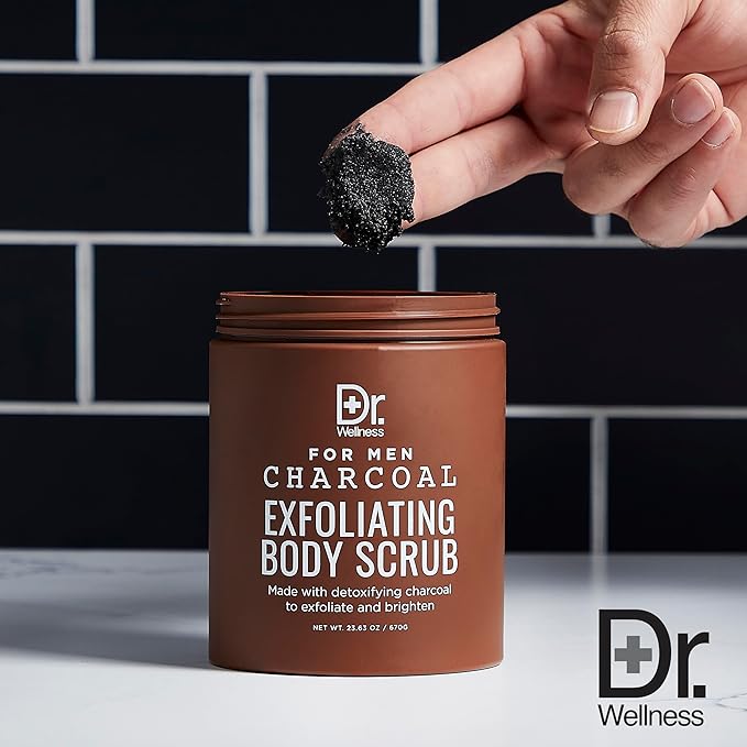 Dr. Wellness Body Scrub for Men- Ultimate Exfoliating Scrub Infused with Charcoal, Men’s Body Wash in Jar with Twist Top, 23 oz, For All Skin Types-VivaGrace Women