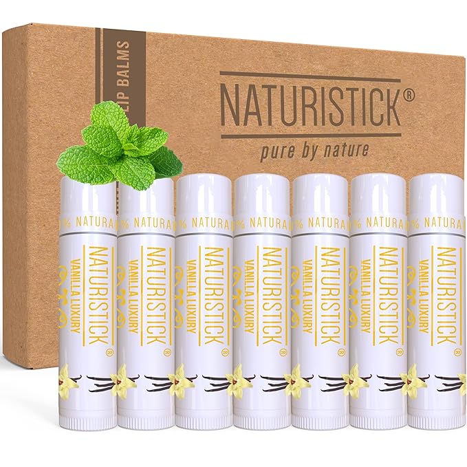 Naturistick Premium Beeswax Lip Balm for Dry, Chapped Lips | 100% Natural Lip Care | Coconut Oil, Shea Butter, Aloe Vera | Moisturizing, Chemical-Free Chapstick | 7 Pack Vanilla Scent | Made in USA-VivaGrace Women