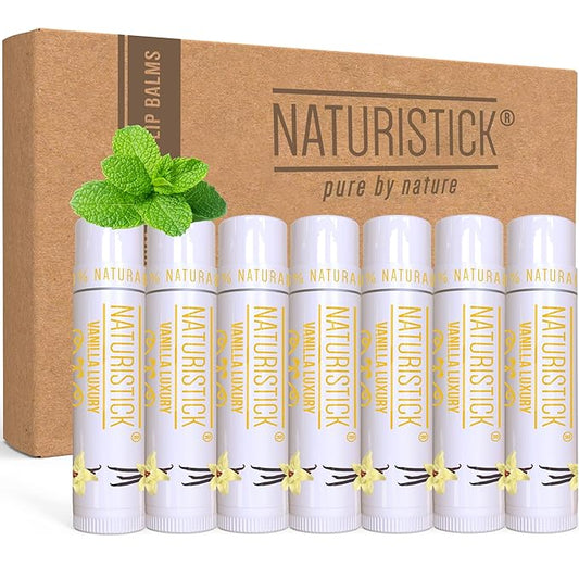 Naturistick Premium Beeswax Lip Balm for Dry, Chapped Lips | 100% Natural Lip Care | Coconut Oil, Shea Butter, Aloe Vera | Moisturizing, Chemical-Free Chapstick | 7 Pack Vanilla Scent | Made in USA-VivaGrace Women