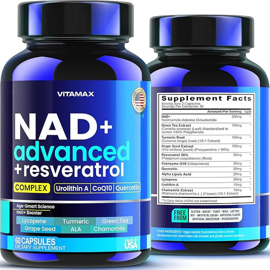 NAD Supplement Extra Strength - Liposomal + Resveratrol for Women & Men, CoQ10, Alpha Lipoic Acid, Green Tea, Quercetin, Urolithin A, Lycopene – High Purity Anti-Aging, Energy & Regeneration – 60ct-VivaGrace Women