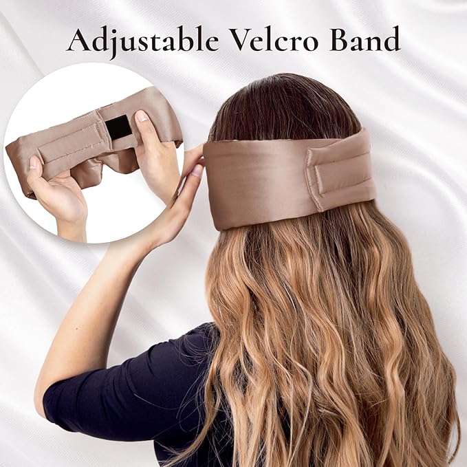 Zenssia 100% Mulberry Silk Sleep Mask Eye Mask for Man and Woman with Adjustable Headband, Full Size Large Sleep Mask & Blindfold for Total Blackout for All Night Sleep, Travel & Nap-Taupe-VivaGrace Women