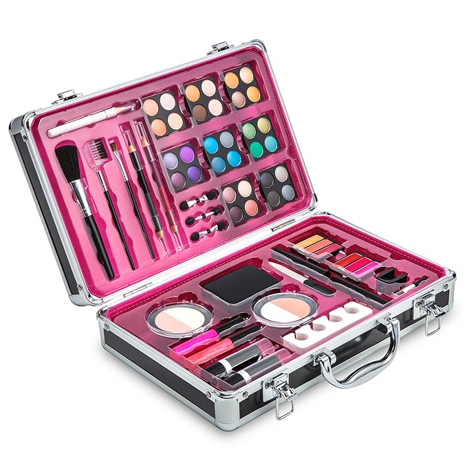 Makeup Kit Set - 32 Eye Shadows 6 Lip Glosses 2 Lip Gloss Wands 2 Lipsticks 1 Face Powder Duo 1 Blush Powder Duo 1 Mascara - Case with Carrying Handle-VivaGrace Women