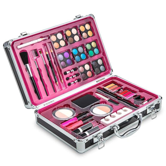 Makeup Kit Set - 32 Eye Shadows 6 Lip Glosses 2 Lip Gloss Wands 2 Lipsticks 1 Face Powder Duo 1 Blush Powder Duo 1 Mascara - Case with Carrying Handle-VivaGrace Women