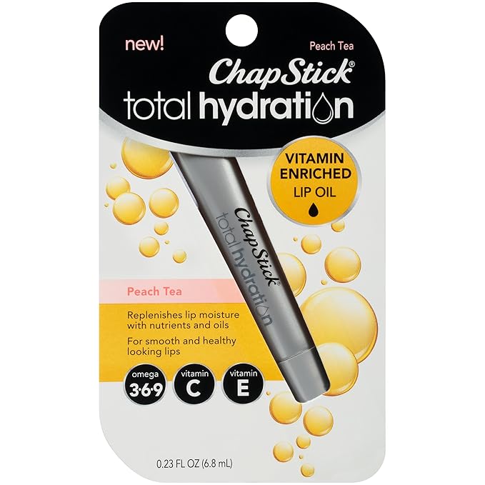 Chapstick Total Hydration VitaminEnriched Lip Oil Lip Care Oz, Non-Tinted, Peach Tea, 0.23 Ounce-VivaGrace Women