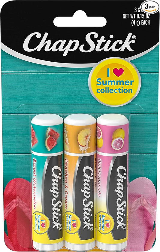 ChapStick I Love Summer Collection Pink Lemonade, Peaches and Cream, and Sweet Watermelon Lip Balm Tubes Variety Pack, Lip Balm Variety Pack - 0.15 Oz Each (Pack of 3)-VivaGrace Women