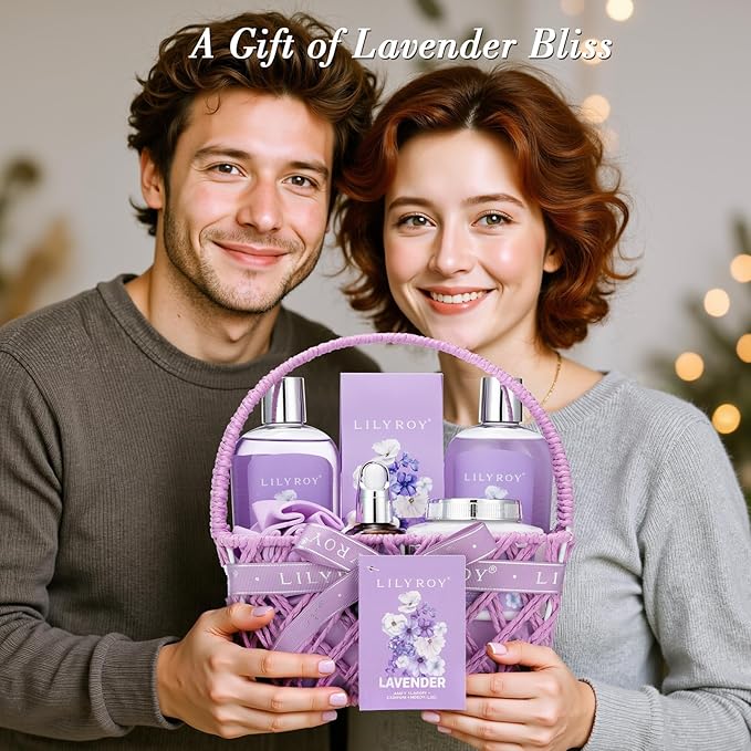 Mothers Day Gifts for Mom - 8 Pcs Lavender Bath & Body Gift Set for Women, Spa Gift Basket with Bath Bomb | Christmas, Birthday Gifts, Self Care & Pampering Gifts for Her, All Occasion Holiday Present-VivaGrace Women