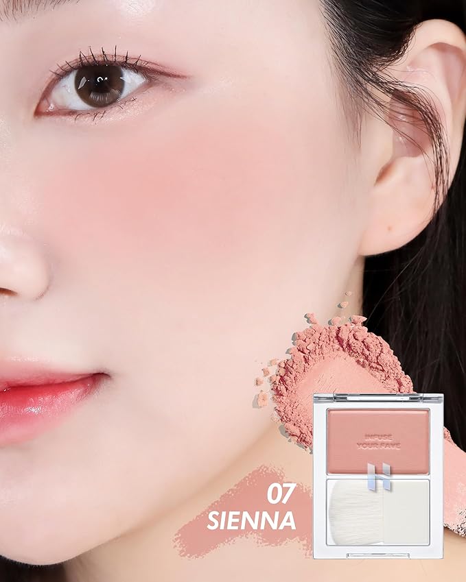HOLIKA HOLIKA Infusing Blush with Brush - Lightweight, Smooth, Blendable Cheek Blusher, Sebum-Control, Natural Pore Coverage, Built-In Brush, Long-Lasting Pigment for Romantic Mood (07 SIENNA)-VivaGrace Women
