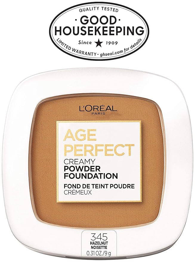 L'Oreal Paris Age Perfect Creamy Powder Foundation Compact, 345 Hazelnut, 0.31 Ounce-VivaGrace Women