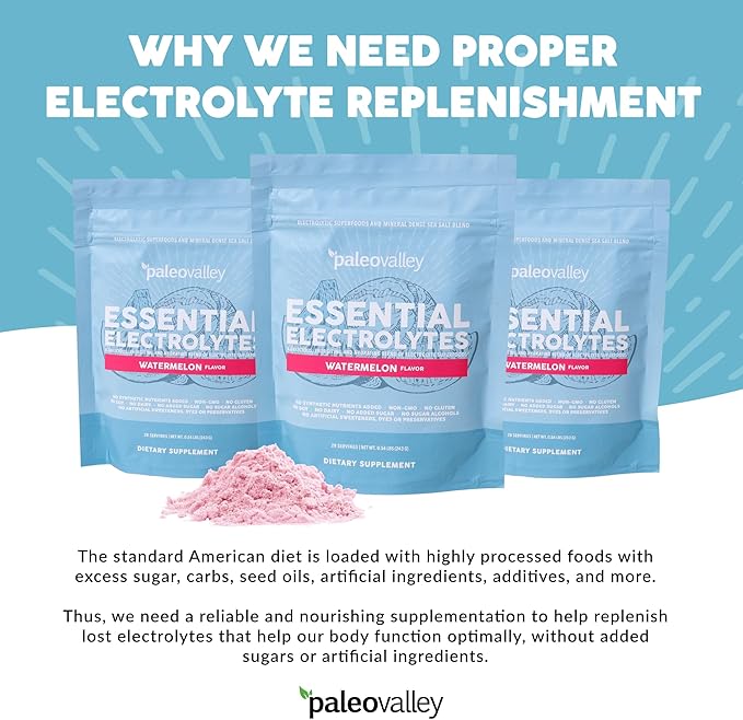 Paleovalley Essential Electrolytes Powder - Full Spectrum Watermelon Electrolyte Powder for Hydration, Energy and Muscle Recovery - No Sugar Added - 28 Servings-VivaGrace Women