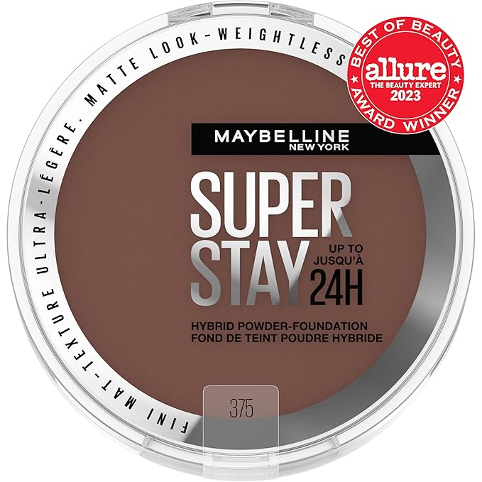 Maybelline Super Stay Up to 24HR Hybrid Powder-Foundation, Medium-to-Full Coverage Makeup, Matte Finish, 375, 1 Count-VivaGrace Women
