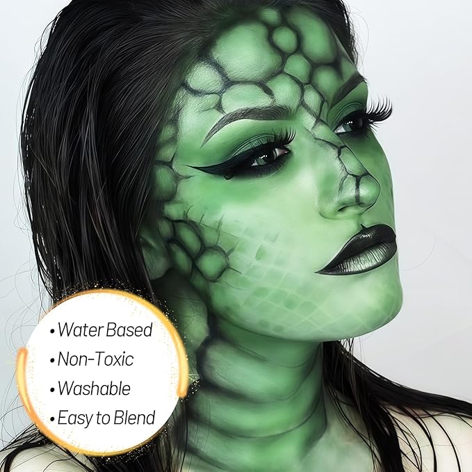 Green Water Based Face Body Paint for St. Patrick’s Day, 2.37 OZ Large Tube Full Coverage Face Paint for Cosplay Gamora Hulk Witch, Washable Green Body Painting Cream Adult Halloween SFX Makeup-VivaGrace Women