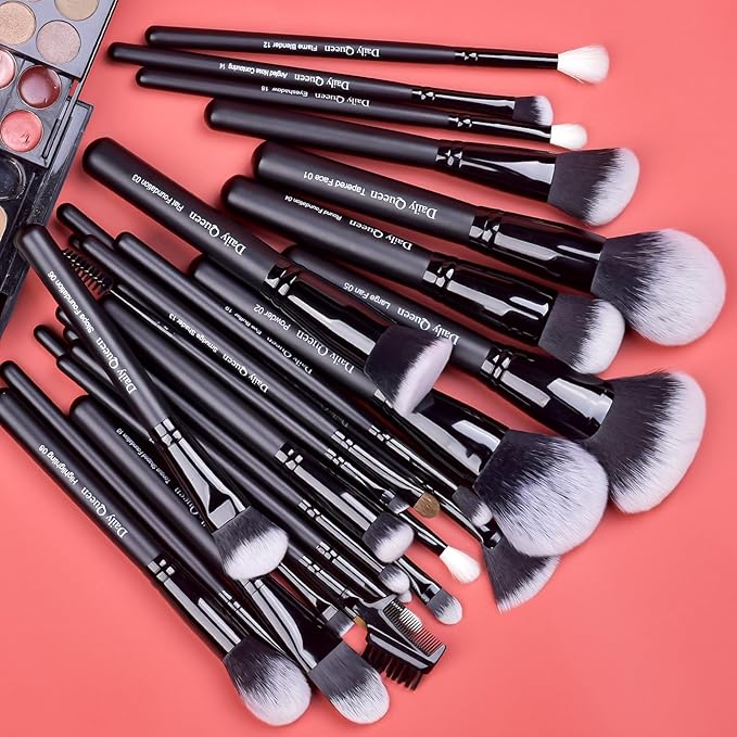 29pcs Black Professional Makeup Brush Set Kabuki Powder Concealers Eye shadows Blush Eyeliner Eyebrow Contour Eye blending Brushes (29pcs brush)-VivaGrace Women