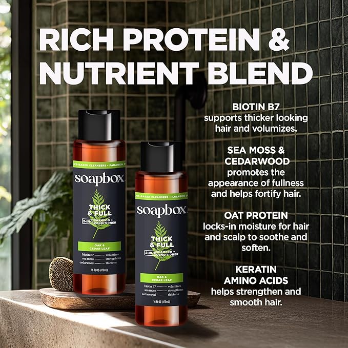 Soapbox Men's Thick and Full 2 in 1 Shampoo and Conditioner Men, Natural Mens Shampoo and Conditioner, Oak & Cedar Leaf, 16oz-VivaGrace Women