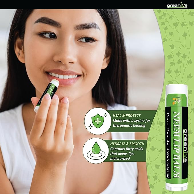 GreenIVe Neem Lip Balm, Vegan Lip Moisturizer with L-Lysine, Soothe and Soften (1)-VivaGrace Women