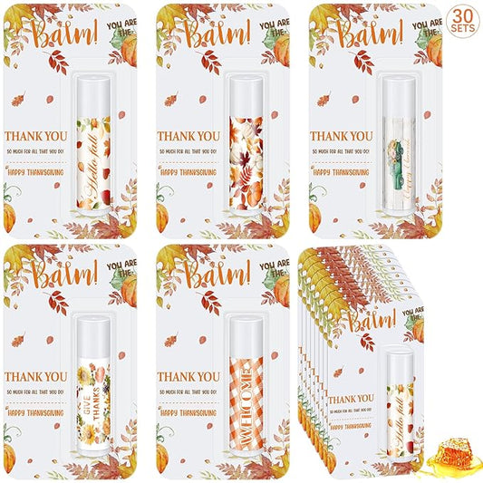 30 Pack Hello Fall Thanksgiving Party Gifts Bulk Lip Balms Favors Employee Appreciation Gifts Small Thank You Gifts for Women Men Satff Coworkers Teachers-VivaGrace Women