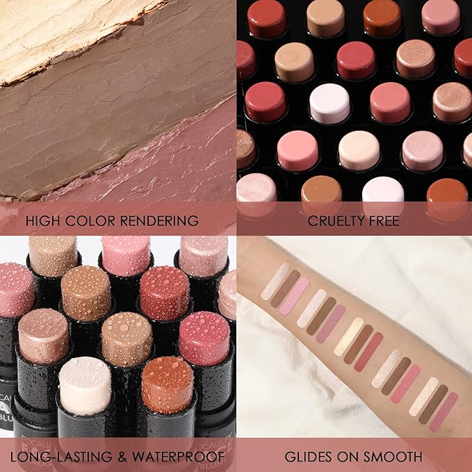 FOCALLURE 3 Pcs Cream Contour Sticks,Shades with Highlighter & Bronzer & Blush,Non-greasy Long-wear Face Contouring Pen,Easy to Sculpt the Face and Create a Lightweight Finishing Makeup,DEEP-VivaGrace Women