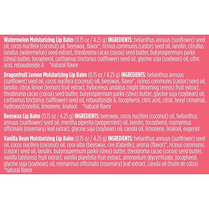 Burt's Bees Lip Balm, Moisturizing Lip Care, 100% Natural, Discover U - Original Beeswax, Watermelon, Dragonfruit Lemon & Vanilla (4 Pack)-VivaGrace Women