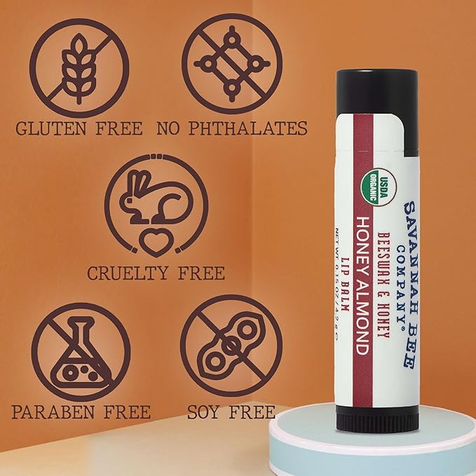 Savannah Bee Lip Balm Hanger 0.15 oz - Invigorating Mint Flavor - Natural Ingredients for Supple, Soft Lips - Convenient Hanger Design (.15 Oz, Honey Almond)-VivaGrace Women