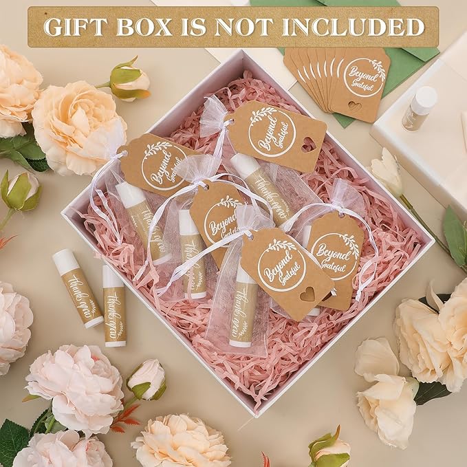 100 Set Thank You Lip Balm Bulk Small Natural Moisturizing Mini Lip Balm with Organza Bag and Card for Baby Wedding Bridal Shower Thank You Favors Bridesmaid Gifts Women Guests-VivaGrace Women