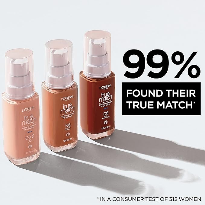 L'Oreal Paris True Match Super-Blendable Foundation, Medium Coverage Liquid Foundation Makeup, W1, Light, 1 Fl Oz-VivaGrace Women