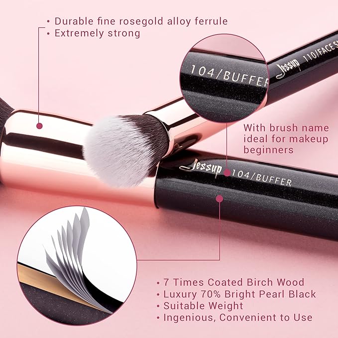 Jessup Brand 25pcs Professional Makeup Brush Set Beauty Cosmetic Foundation Powder Blusher Eyeshadow Blending Natural-Synthetic Hair Brushes Set (Black/Rose Gold)-VivaGrace Women
