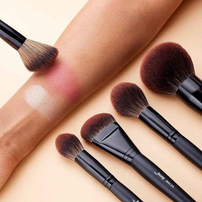 Jessup Large Face Makeup Brushes 5pcs, Premium Synthetic Foundation Powder Contour Blusher Highlighter Brush, Phantom Black T273-VivaGrace Women