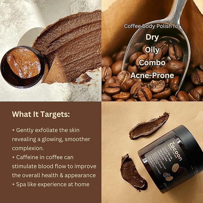 Cocoon Dak Lak Coffee Scrub Body, Exfoliating Body Scrub Organic with Coconut & Shea Butter, Dead Skin Remover for Body, Moisturizing Body for Sensitive Skin, Fragrance Free | Gift for Coffee Lovers-VivaGrace Women