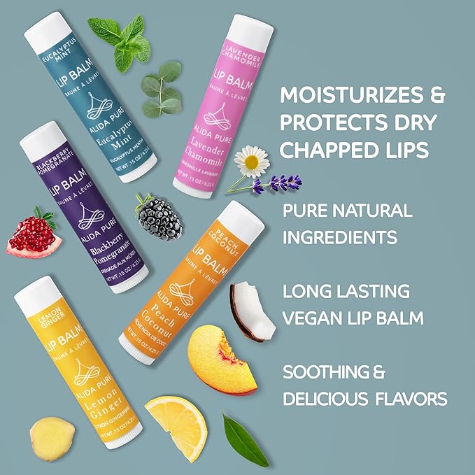 Duet Lip Balm Collection, Vegan Lip Balm Set, Beeswax Free, with Avocado Oil, Organic Jojoba Oil, and Vitamin E, Natural Moisturizer for Dry, Chapped Lips, 5 Tube Set-VivaGrace Women