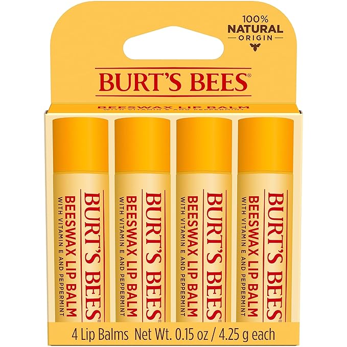 Burt's Bees Lip Balm - Original Beeswax, Lip Moisturizer With Responsibly Sourced Beeswax, Tint-Free, Natural Origin Conditioning Lip Treatment, 4 Tubes, 0.15 oz.-VivaGrace Women