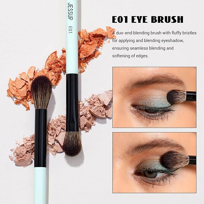 Jessup Makeup Brushes 2pcs Double Sided Foundation Brush Contour Brush Dual Ended Eye Blending Brush, Multi-functional Cosmetic Brush Bright Cyan T502-VivaGrace Women