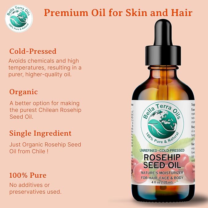 Bella Terra Oils - Organic Rosehip Facial Oil 8 oz - Dive into Organic Rosehip's Essential Fatty Acids & Antioxidants, Infused with Vitamin F, Elevate Daily Face Rituals-VivaGrace Women