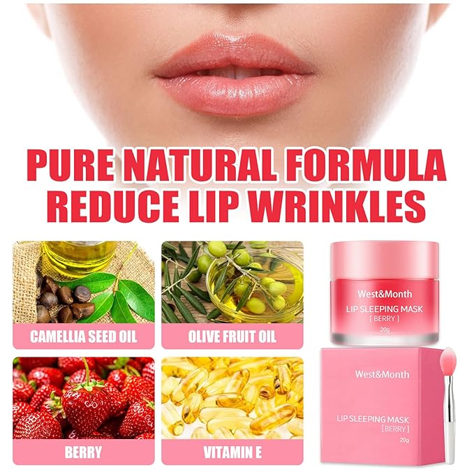 Lip Sleeping Mask,Night Repair Lip Mask,Hydrating & Prevention Dry and Cracked Lip Scrubs Exfoliator,Vitamin E Moisturizing Exfoliating Fade Lip Lines Lip Balm Jelly Lip Mask Lip (1 PCS)-VivaGrace Women