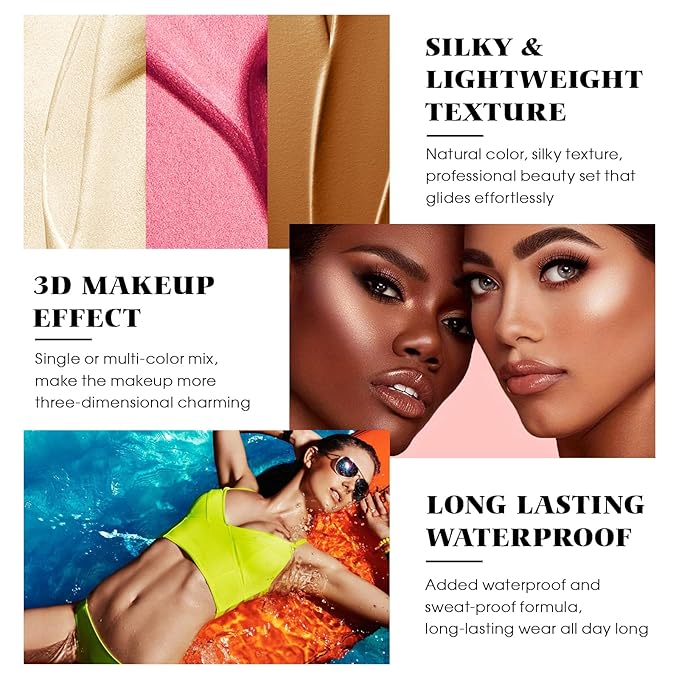 3Pcs Cream Contour Stick Makeup Kit - Cream Blush Stick Highlighter Stick Contour Bronzer Stick for Cheeks, Waterproof Long Lasting Blendable, Contour Stick Trio for Face Makeup (#01, 03, 04)-VivaGrace Women