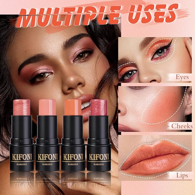 2 Pcs Cream Blush Stick Makeup Kit, Natural Shimmer & Matte Stick Blush Wand for Cheeks, Lightweight Blendable Silky Cream Blush Makeup -Matte Blush (#02 Soft Pink #03 Coral Orange)-VivaGrace Women