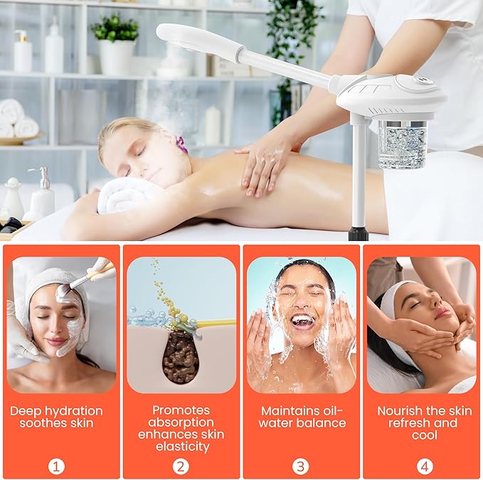 TASALON Professional Facial Steamer with Ozone, Vapor ozono Facial Steamer Professional for Clean Skin, Firm Pores, Esthetician Steamer for Home or Salon Use, Adjustable Height and Angle,White-VivaGrace Women