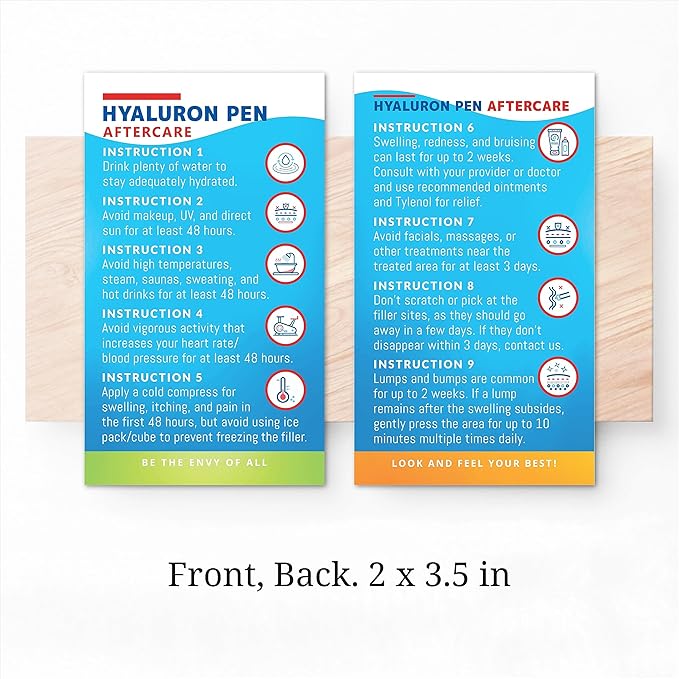 100 Pack - Premium Hyaluron Pen Lip Filler Aftercare Instructions Card 2 x 3.5" Accessories Supplies Kit Care - HP12A100_N-VivaGrace Women